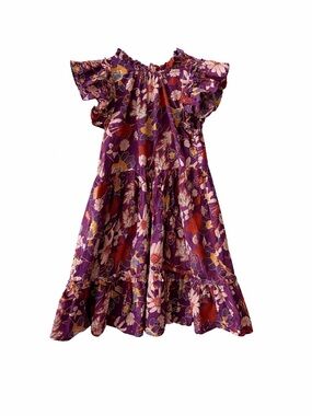 House of Harlow 1960 Purple Floral Ruffle-Tier Dress size Medium 100% Cotton